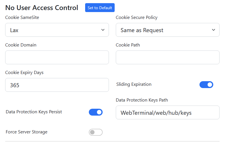 No User Authentication Settings
